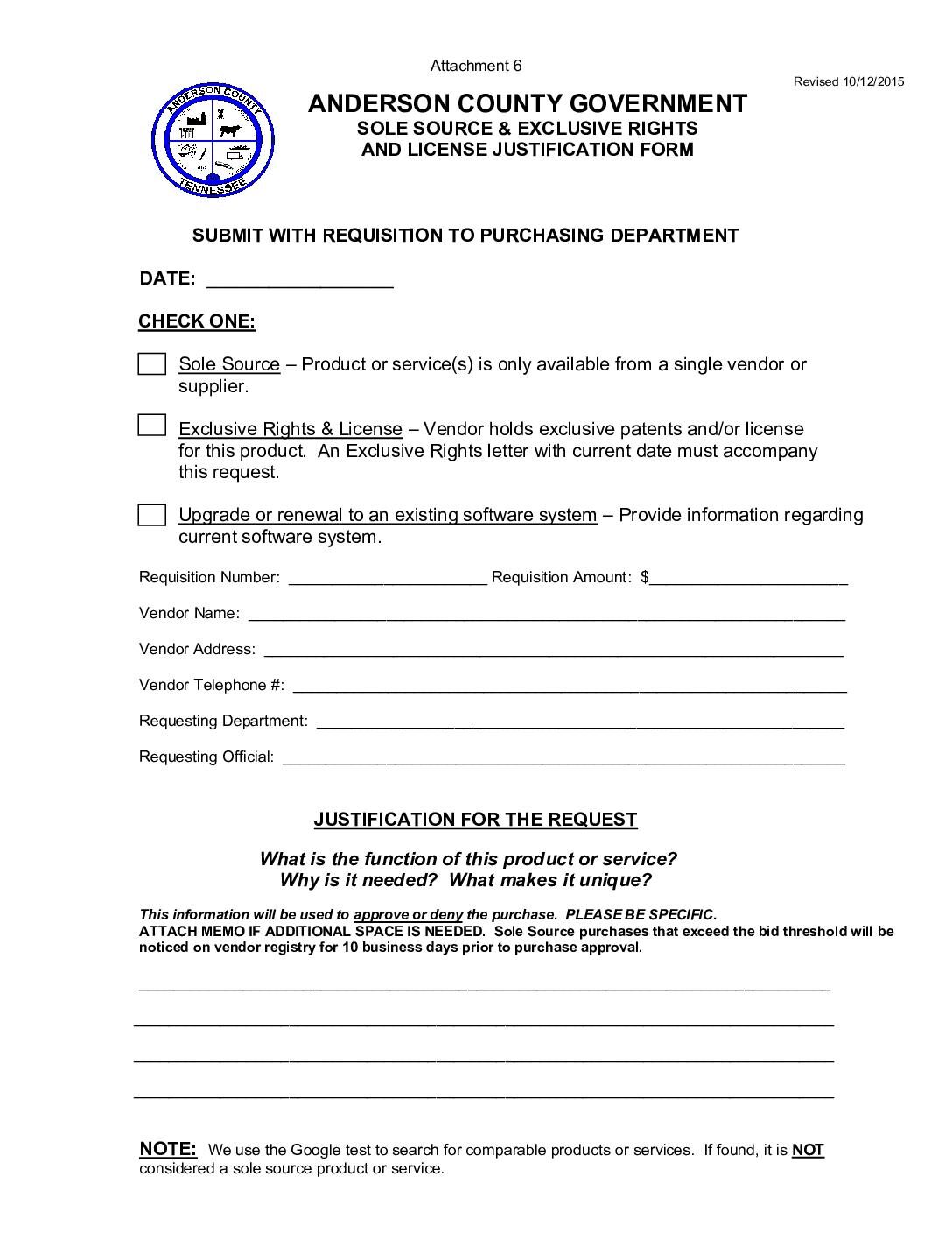 Sole Source Form